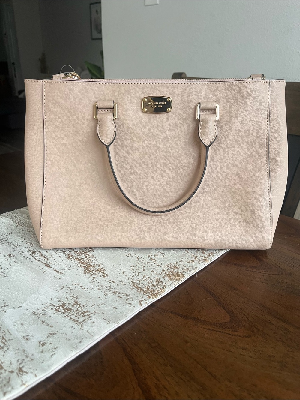 Michael Kors Blush Saffiano Leather Satchel with Gold Hardware